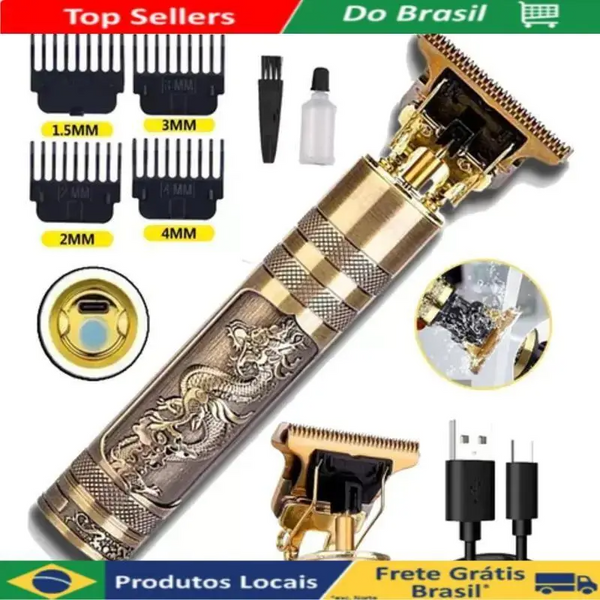 Máquina de cortar cabelo barbeiro profissional dragão elétrica bateria recarregável