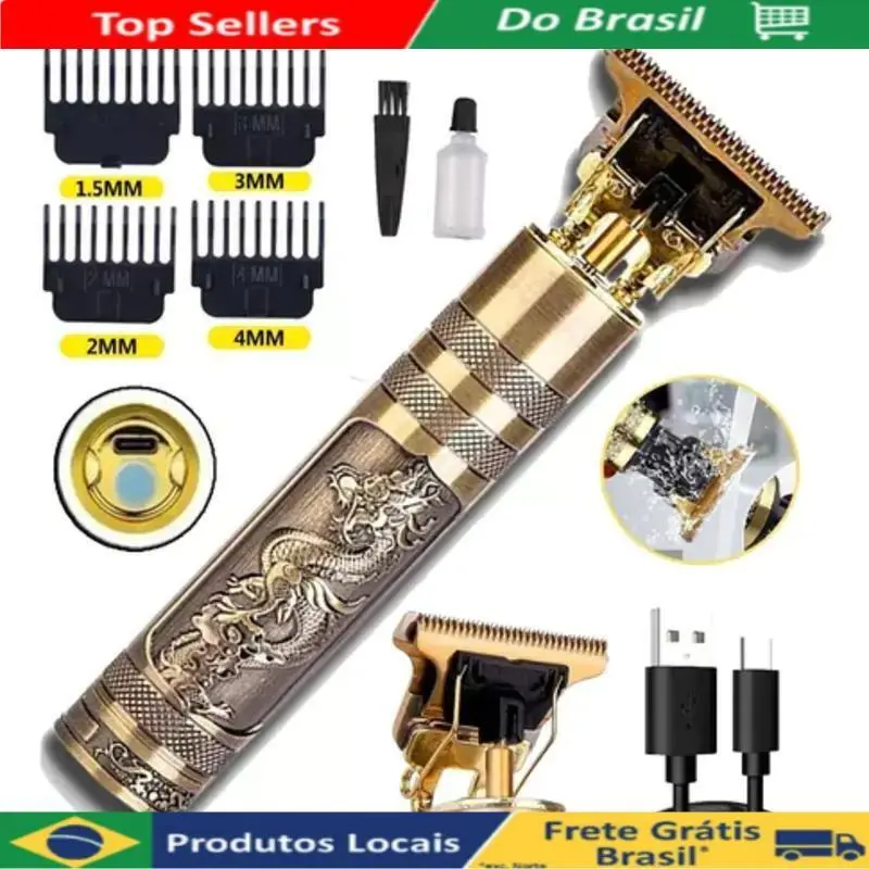 Máquina de cortar cabelo barbeiro profissional dragão elétrica bateria recarregável