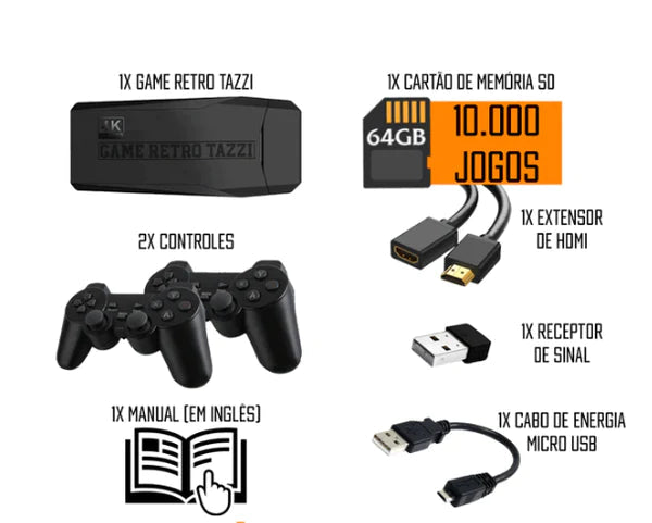 Game Stick 4k Retrô Lite 15000 Jogos 2 Controles sem Fio